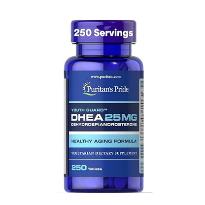 Puritan's Pride Youth Guard™ DHEA 25 mg – 250 Tabletten – Nahrungsergänzungsmittel für gesundes Altern für Frauen und Männer