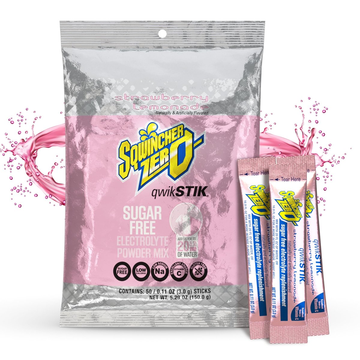 Sqwincher Zero Qwik Stik Erdbeer-Limonade – Zuckerfreies Elektrolyt-Pulver, 50 Portionen
