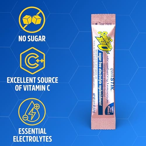 Sqwincher Zero Qwik Stik Erdbeer-Limonade – Zuckerfreies Elektrolyt-Pulver, 50 Portionen
