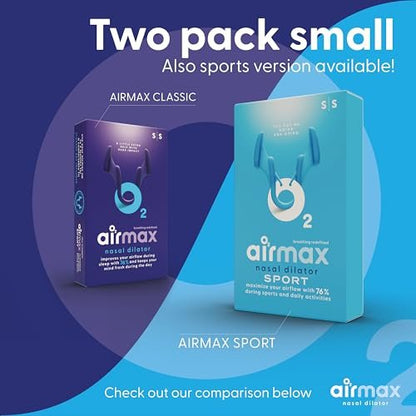 AIRMAX Nasaldilatatoren zum Schlafen – 76 % mehr Luftstrom – Anti-Schnarch-Gerät – Frei durch die Nase atmen – Nasennebenhöhlen-Entlastung, Schlafhilfe und Schnarchlösung – 2er-Pack Small Blau – 6 Monate Erleichterung