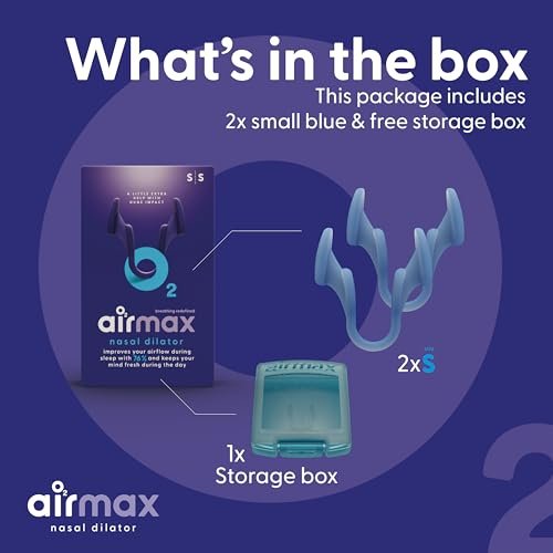 AIRMAX Nasaldilatatoren zum Schlafen – 76 % mehr Luftstrom – Anti-Schnarch-Gerät – Frei durch die Nase atmen – Nasennebenhöhlen-Entlastung, Schlafhilfe und Schnarchlösung – 2er-Pack Small Blau – 6 Monate Erleichterung