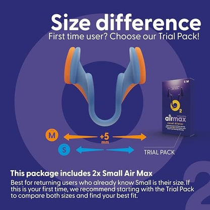AIRMAX Nasaldilatatoren zum Schlafen – 76 % mehr Luftstrom – Anti-Schnarch-Gerät – Frei durch die Nase atmen – Nasennebenhöhlen-Entlastung, Schlafhilfe und Schnarchlösung – 2er-Pack Small Blau – 6 Monate Erleichterung