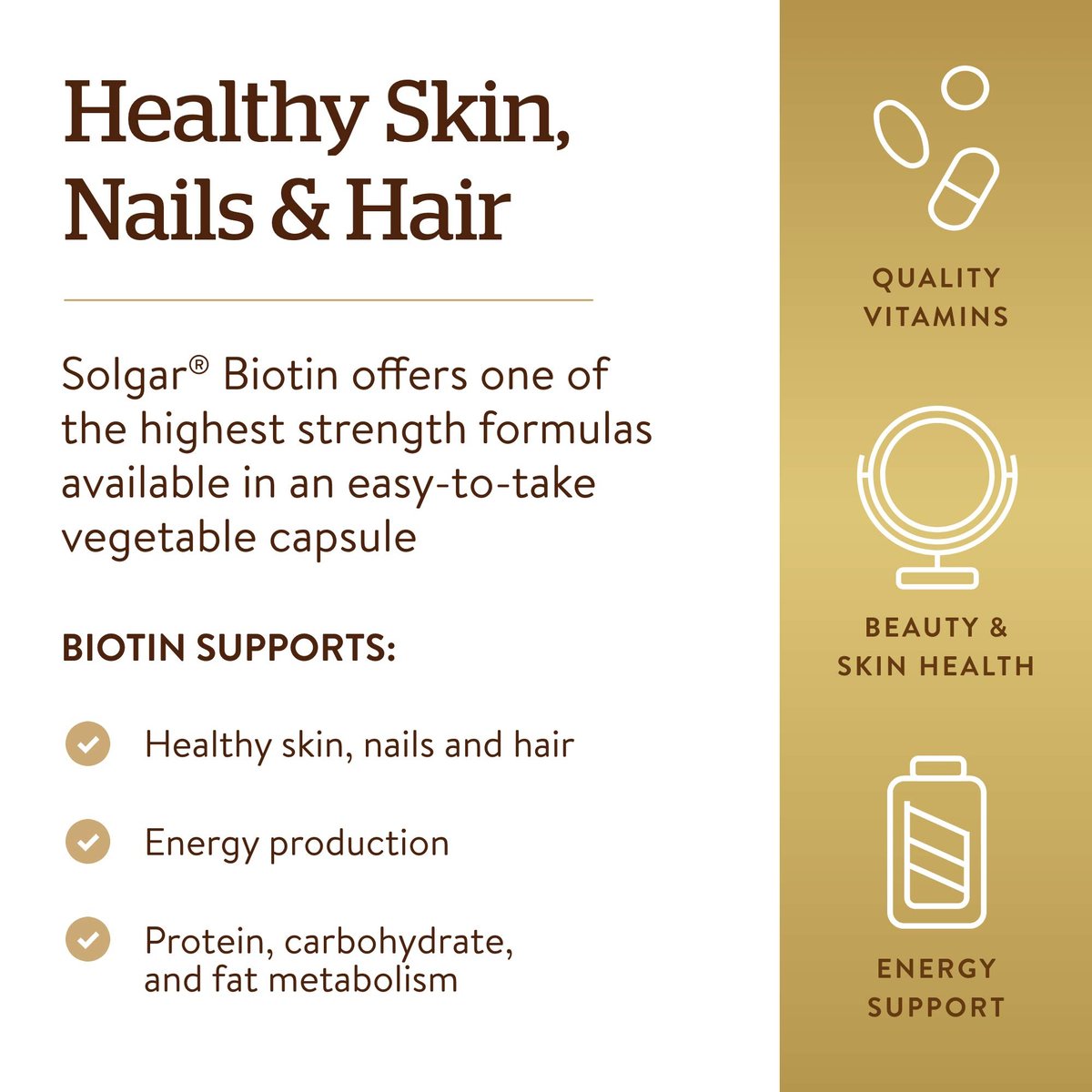 Solgar Biotin 10.000 mcg, 60 vegane Kapseln - Hochdosiert für Energie, Stoffwechsel, gesunde Haut, Nägel & Haare - Non-GMO, glutenfrei, laktosefrei, koscher - 60 Portionen