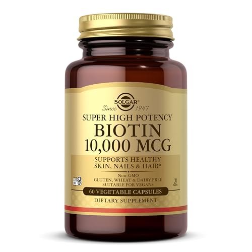 Solgar Biotin 10.000 mcg, 60 vegane Kapseln - Hochdosiert für Energie, Stoffwechsel, gesunde Haut, Nägel & Haare - Non-GMO, glutenfrei, laktosefrei, koscher - 60 Portionen