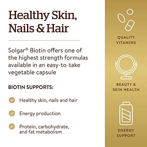 Solgar Biotin 10.000 mcg, 60 vegane Kapseln - Hochdosiert für Energie, Stoffwechsel, gesunde Haut, Nägel & Haare - Non-GMO, glutenfrei, laktosefrei, koscher - 60 Portionen