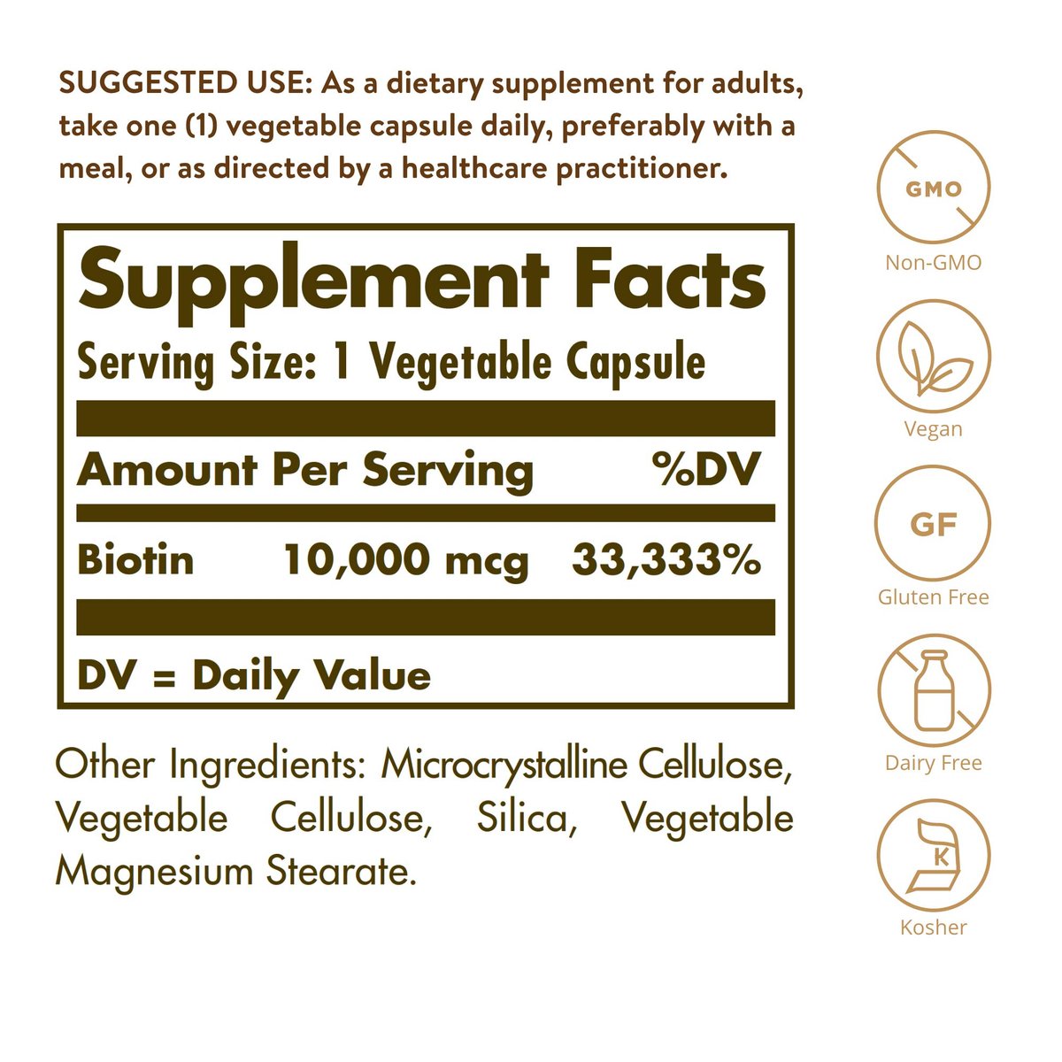 Solgar Biotin 10.000 mcg, 60 vegane Kapseln - Hochdosiert für Energie, Stoffwechsel, gesunde Haut, Nägel & Haare - Non-GMO, glutenfrei, laktosefrei, koscher - 60 Portionen