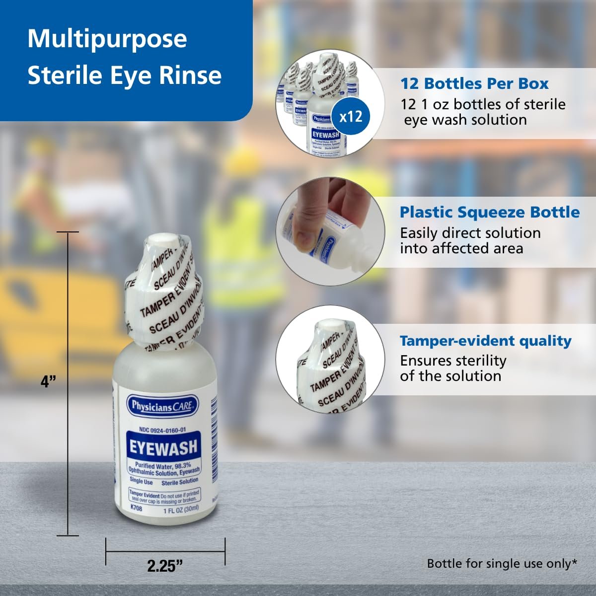 PhysiciansCare Augenspüllösung, sterile isotonische gepufferte Lösung zum Spülen und Bewässern der Augen, 1-oz Flasche