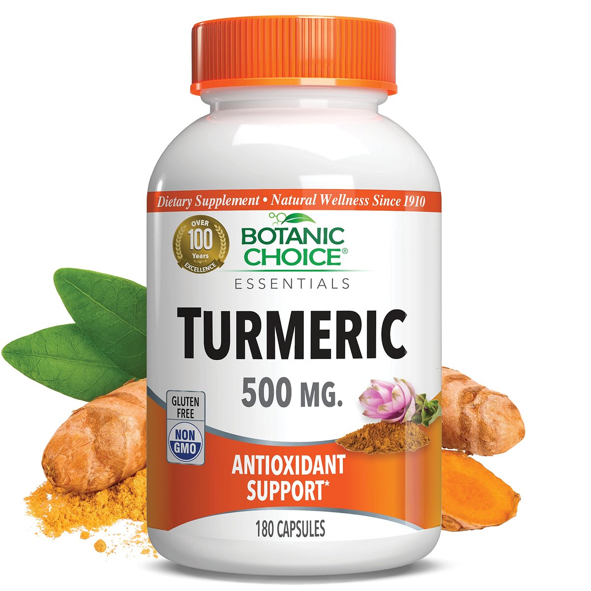 Botanic Choice Premium Kurkuma Antioxidant Unterstützung - Gelenkgesundheit für Erwachsene - 180 vegane Kapseln (500 mg pro Kapsel)