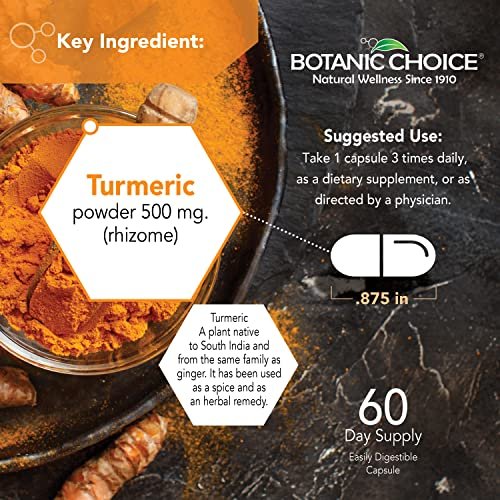 Botanic Choice Premium Kurkuma Antioxidant Unterstützung - Gelenkgesundheit für Erwachsene - 180 vegane Kapseln (500 mg pro Kapsel)