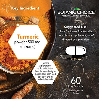 Botanic Choice Premium Kurkuma Antioxidant Unterstützung - Gelenkgesundheit für Erwachsene - 180 vegane Kapseln (500 mg pro Kapsel)