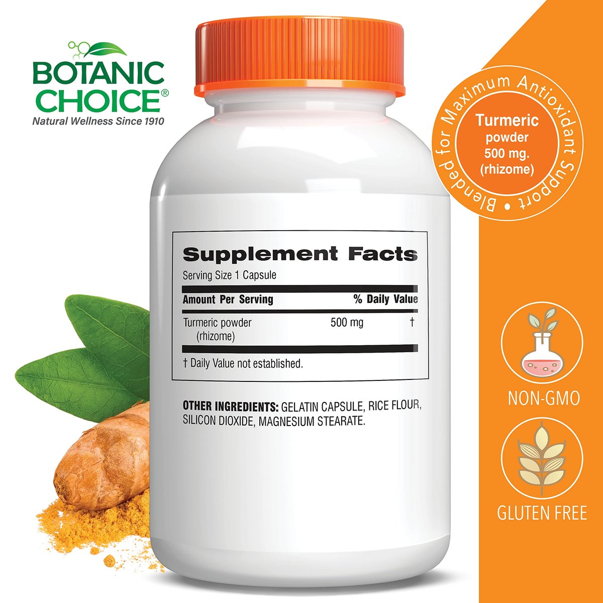 Botanic Choice Premium Kurkuma Antioxidant Unterstützung - Gelenkgesundheit für Erwachsene - 180 vegane Kapseln (500 mg pro Kapsel)