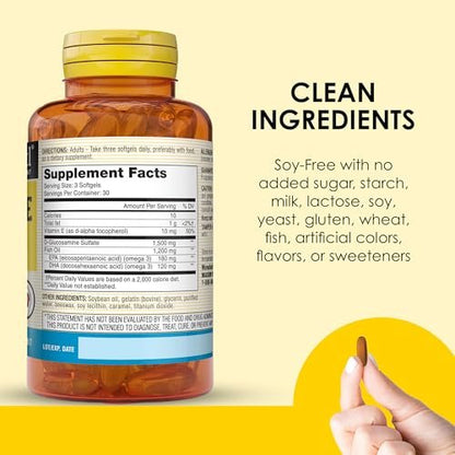 MASON NATURAL Glucosamin & Fischöl Kapseln mit DHA & Omega 3 für Gelenk- und Muskelunterstützung, 90 Weichkapseln (1 Monatsvorrat)