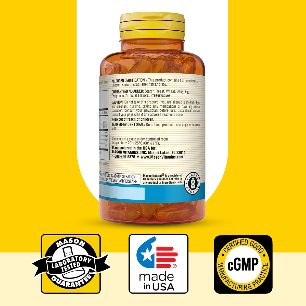 MASON NATURAL Glucosamin & Fischöl Kapseln mit DHA & Omega 3 für Gelenk- und Muskelunterstützung, 90 Weichkapseln (1 Monatsvorrat)