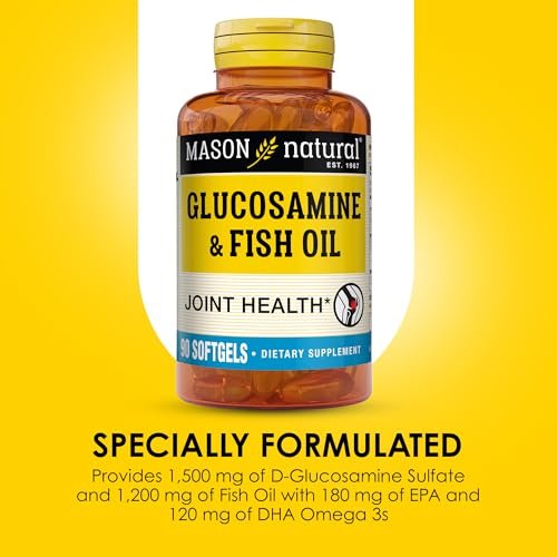 MASON NATURAL Glucosamin & Fischöl Kapseln mit DHA & Omega 3 für Gelenk- und Muskelunterstützung, 90 Weichkapseln (1 Monatsvorrat)