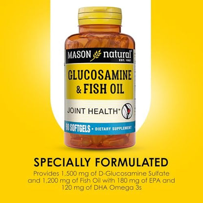 MASON NATURAL Glucosamin & Fischöl Kapseln mit DHA & Omega 3 für Gelenk- und Muskelunterstützung, 90 Weichkapseln (1 Monatsvorrat)
