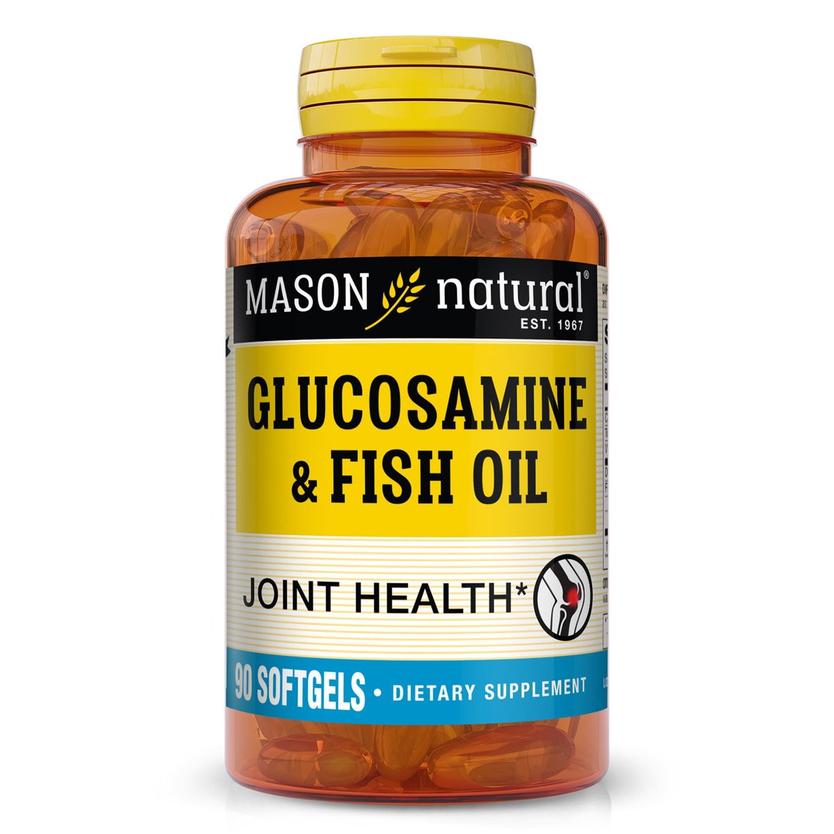 MASON NATURAL Glucosamin & Fischöl Kapseln mit DHA & Omega 3 für Gelenk- und Muskelunterstützung, 90 Weichkapseln (1 Monatsvorrat)