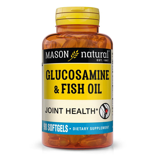 MASON NATURAL Glucosamin & Fischöl Kapseln mit DHA & Omega 3 für Gelenk- und Muskelunterstützung, 90 Weichkapseln (1 Monatsvorrat)