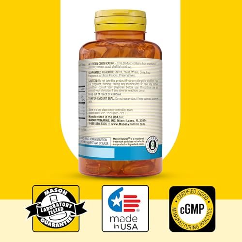 MASON NATURAL Glucosamin & Fischöl Kapseln mit DHA & Omega 3 für Gelenk- und Muskelunterstützung, 90 Weichkapseln (1 Monatsvorrat)