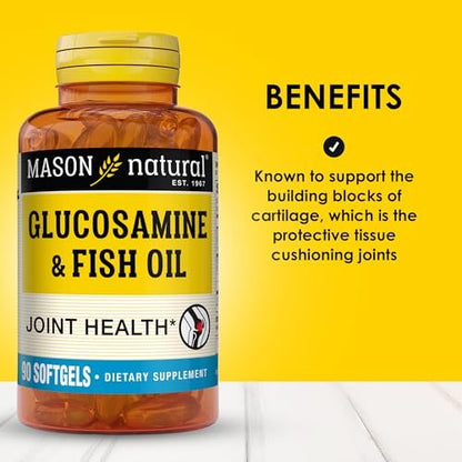 MASON NATURAL Glucosamin & Fischöl Kapseln mit DHA & Omega 3 für Gelenk- und Muskelunterstützung, 90 Weichkapseln (1 Monatsvorrat)