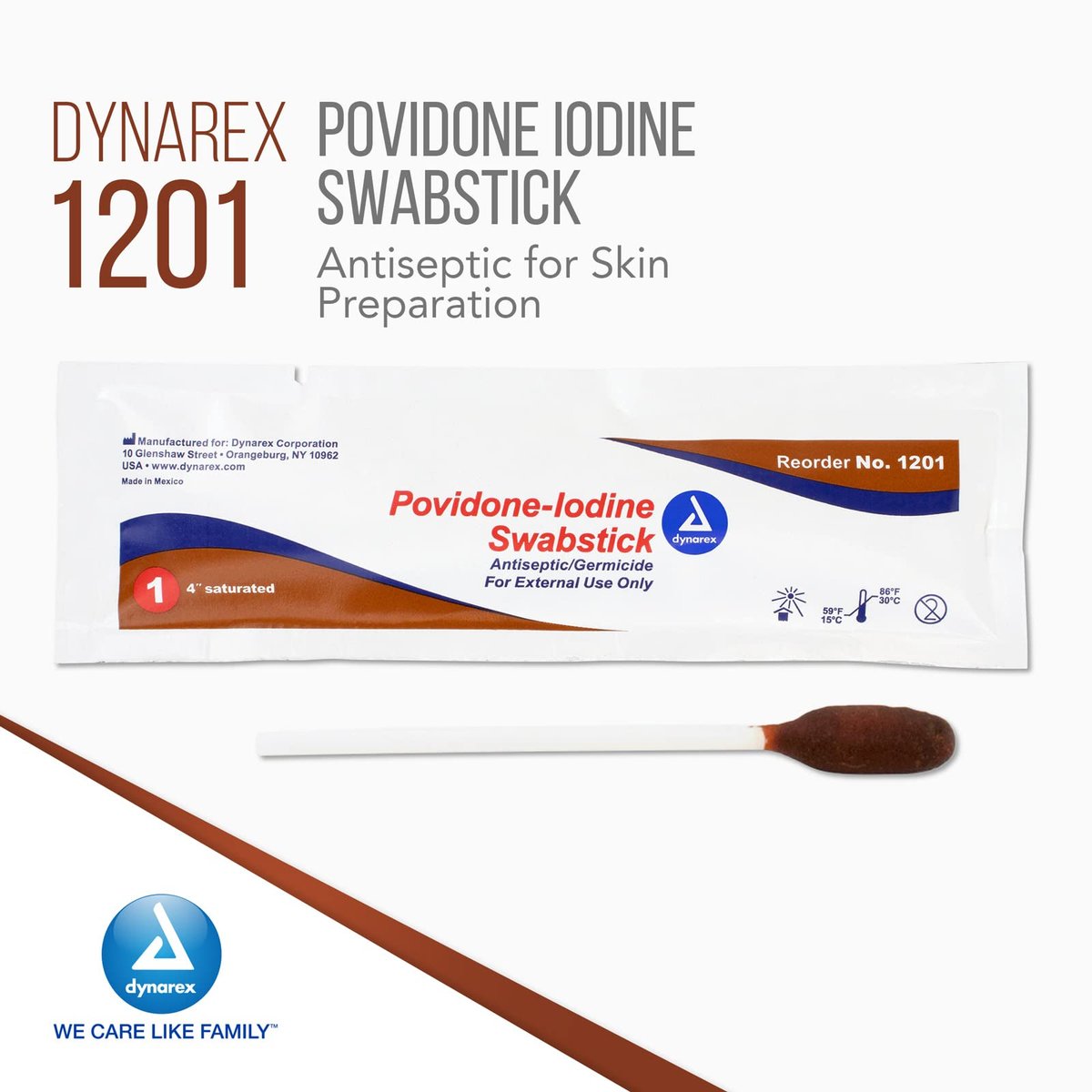 Dynarex Povidon-Iod-Tupferstäbchen – 50 einzeln verpackte Antiseptika-Tupfer zur Hautdesinfektion