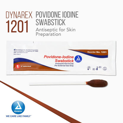 Dynarex Povidon-Iod-Tupferstäbchen – 50 einzeln verpackte Antiseptika-Tupfer zur Hautdesinfektion