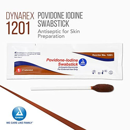 Dynarex Povidon-Iod-Tupferstäbchen – 50 einzeln verpackte Antiseptika-Tupfer zur Hautdesinfektion
