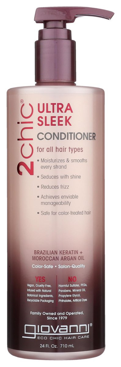 GIOVANNI 2chic Ultra-Sleek Conditioner – Brasilianisches Phyto-Keratin & Marokkanisches Arganöl, Anti-Frizz Formel, Kokosnuss, Sheabutter, Pro-Vitamin B5, Farbsicher, Parabenfrei – 24 oz