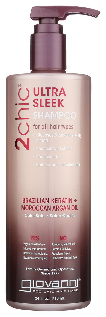 GIOVANNI 2chic Ultra-Sleek Shampoo - Brasilianisches Phyto-Keratin & Marokkanisches Arganöl, Anti-Frizz Formel, Kokosnuss, Sheabutter, Pro-Vitamin B5, Farbschutz, Parabenfrei - 710 ml