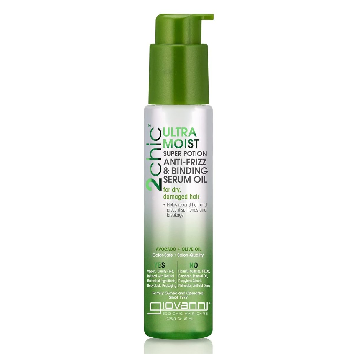 GIOVANNI 2chic Ultra-Moist Super Potion – Anti-Frizz Binding Serum mit Avocado & Olivenöl, Aloe Vera, Shea Butter, botanischen Extrakten – 2,75 oz