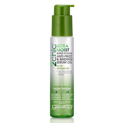 GIOVANNI 2chic Ultra-Moist Super Potion – Anti-Frizz Binding Serum mit Avocado & Olivenöl, Aloe Vera, Shea Butter, botanischen Extrakten – 2,75 oz