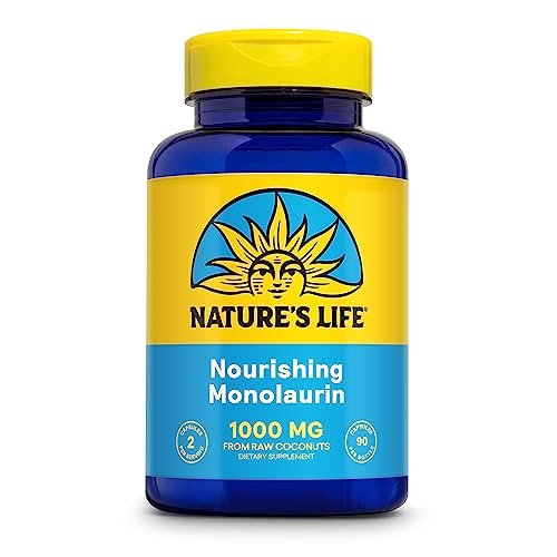 Nature's Life Monolaurin 1000 mg – Nahrhaftes Monolaurin aus natürlicher Roh-Kokosnuss, Immununterstützung, Darmgesundheit, ausgewogene Darmflora, 60-Tage-Garantie, 45 Portionen, 90 vegane Kapseln