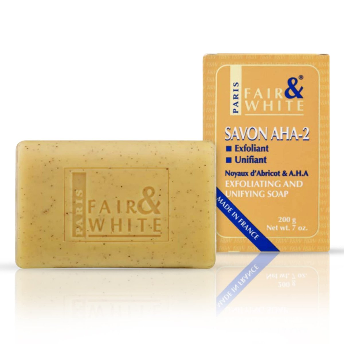 FAIR & WHITE Original AHA Peeling-Seife - 200g / 7oz – Hautaufhellende Seife mit Milchsäure, dunkle Flecken auf Gesicht, Knien, Körper & Achseln reduzieren