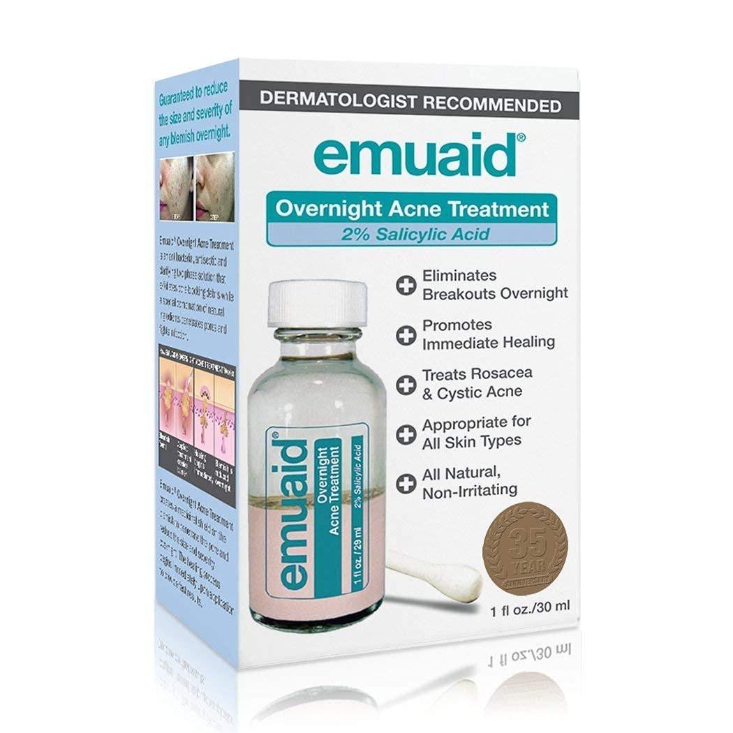 EMUAID Overnight Acne Treatment – Sanfte, schnell wirkende Lösung mit Salicylsäure für Erwachsene und Jugendliche – Bekämpft hartnäckige Pickel, Zystenakne, Mitesser, Rosacea und hormonelle Ausbrüche, 30 ml