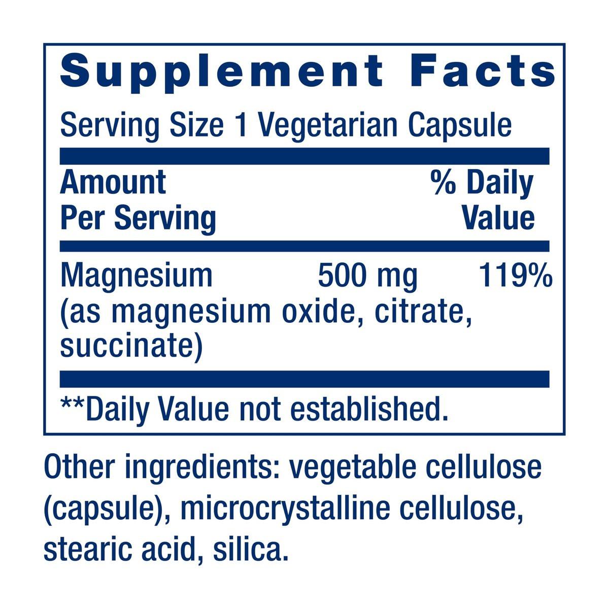Life Extension Magnesium Kapseln, 500 mg, Magnesiumoxid, -citrat und -succinat, Herzgesundheit, Gesunde Knochen, Stoffwechselunterstützung, 100 vegetarische Kapseln