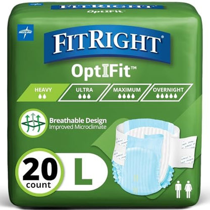 FitRight Erwachsenenwindeln, extra starke Saugfähigkeit, Größe L (Taillenumfang 112-142 cm), 20 Stück, OptiFit Inkontinenzhosen für Männer und Frauen, Einweg, feuchtigkeitsableitend, Auslaufschutz