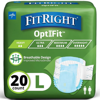 FitRight Erwachsenenwindeln, extra starke Saugfähigkeit, Größe L (Taillenumfang 112-142 cm), 20 Stück, OptiFit Inkontinenzhosen für Männer und Frauen, Einweg, feuchtigkeitsableitend, Auslaufschutz
