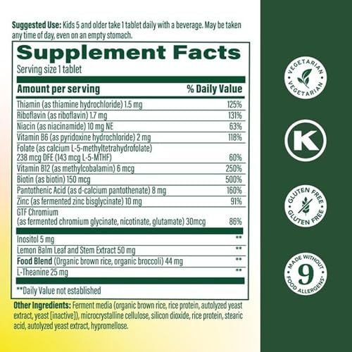 MegaFood Kinder Vitamin B Komplex – mit Vitamin B12 & B6, Folsäure, Biotin, Zink, Melisse, L-Theanin & mehr, unterstützt den zellulären Energiestoffwechsel, vegetarisch, glutenfrei – 30 Mini-Tabletten