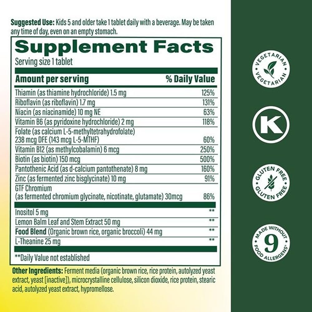 MegaFood Kinder Vitamin B Komplex – mit Vitamin B12 & B6, Folsäure, Biotin, Zink, Melisse, L-Theanin & mehr, unterstützt den zellulären Energiestoffwechsel, vegetarisch, glutenfrei – 30 Mini-Tabletten