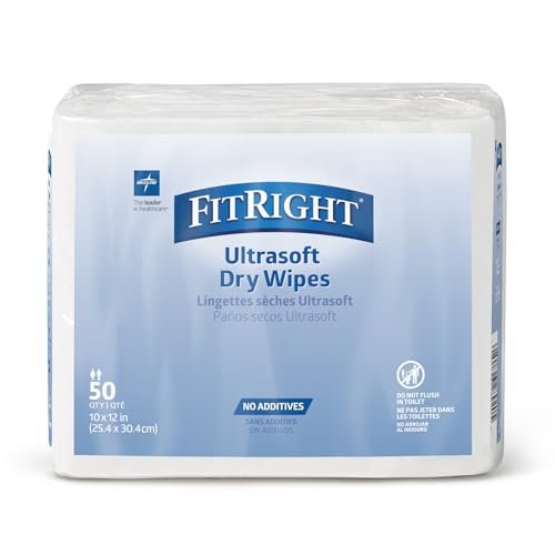 Medline Ultrasoft Saugfähige Trockene Reinigungstücher, Hypoallergen und Duftfrei, 25,4 x 33 cm, 50 Stück