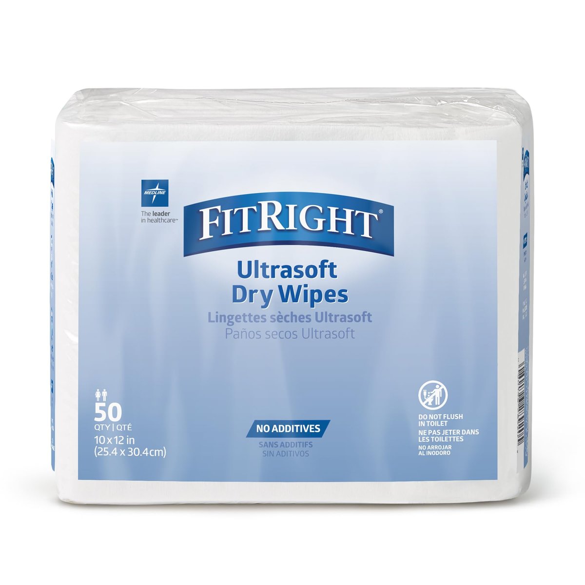 Medline Ultrasoft Saugfähige Trockene Reinigungstücher, Hypoallergen und Duftfrei, 25,4 x 33 cm, 50 Stück