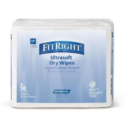 Medline Ultrasoft Saugfähige Trockene Reinigungstücher, Hypoallergen und Duftfrei, 25,4 x 33 cm, 50 Stück