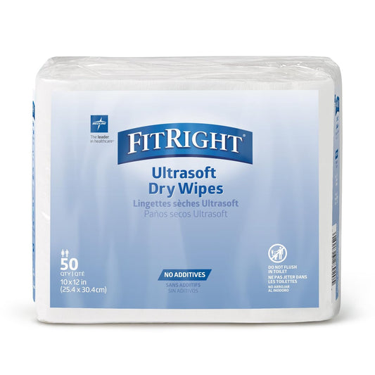 Medline Ultrasoft Saugfähige Trockene Reinigungstücher, Hypoallergen und Duftfrei, 25,4 x 33 cm, 50 Stück