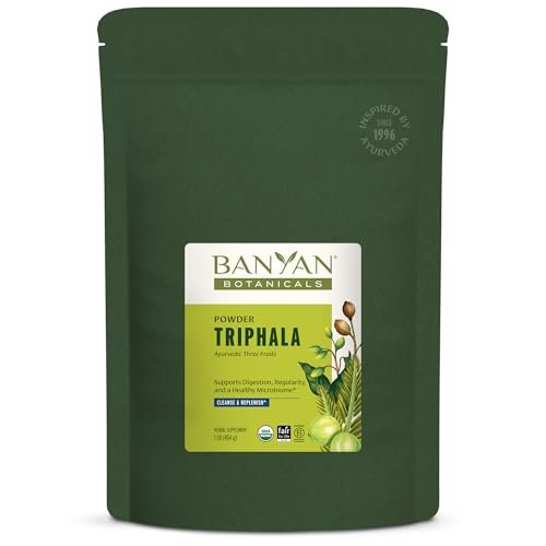 Banyan Botanicals Bio Triphala Pulver – Tägliche Verdauungsunterstützung & sanfte Darmreinigung – Reines Amla, Haritaki & Bibhitaki für Darmmikrobiom & Regelmäßigkeit – 450 g – USDA Bio
