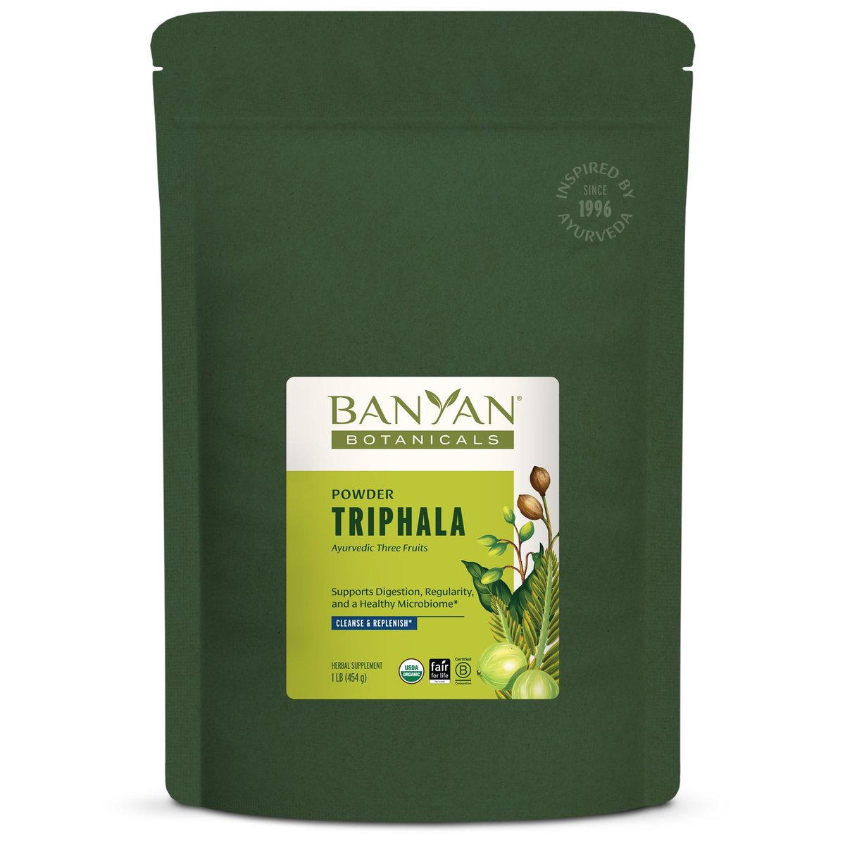 Banyan Botanicals Bio Triphala Pulver – Tägliche Verdauungsunterstützung & sanfte Darmreinigung – Reines Amla, Haritaki & Bibhitaki für Darmmikrobiom & Regelmäßigkeit – 450 g – USDA Bio