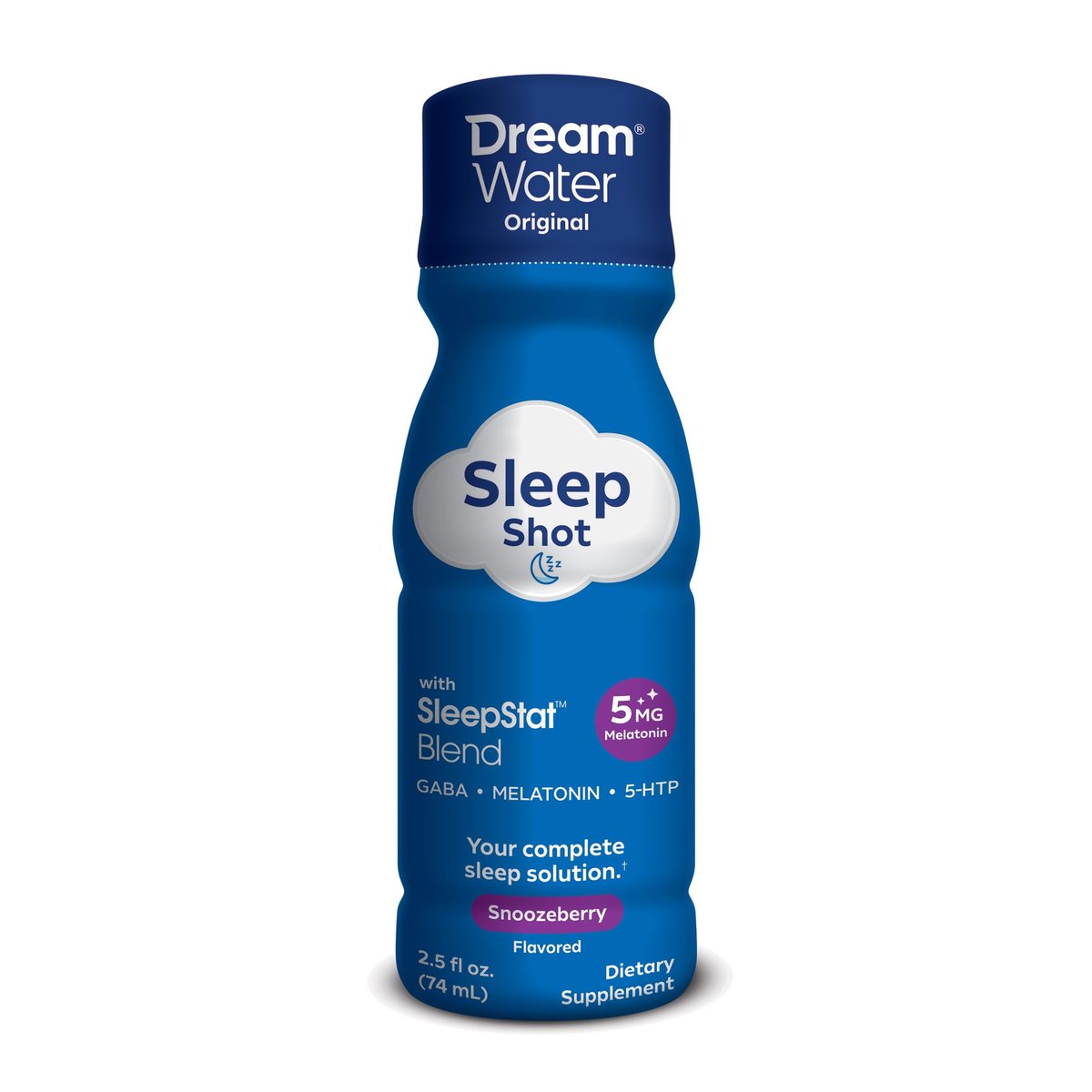 Dream Water Schlafhilfe-Getränk; Melatonin 5mg, GABA, 5-HTP; Zuckerfrei, Natürliche Aromen, Ohne Farbstoffe, 2,5 Flüssigunzen Schlaf-Shots, Snoozeberry, 4er-Pack
