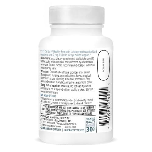 21st Century Healthy Eyes Lutein Augenvitamin - 60 Tagesportionen - Sehkraft & Makula-Unterstützung mit Antioxidantien, Zink & Vitaminen A, C, E - Nicht-GVO - Seit über 34 Jahren vertrauenswürdige Marke