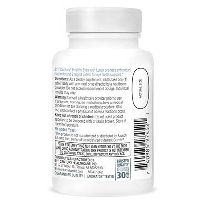 21st Century Healthy Eyes Lutein Augenvitamin - 60 Tagesportionen - Sehkraft & Makula-Unterstützung mit Antioxidantien, Zink & Vitaminen A, C, E - Nicht-GVO - Seit über 34 Jahren vertrauenswürdige Marke