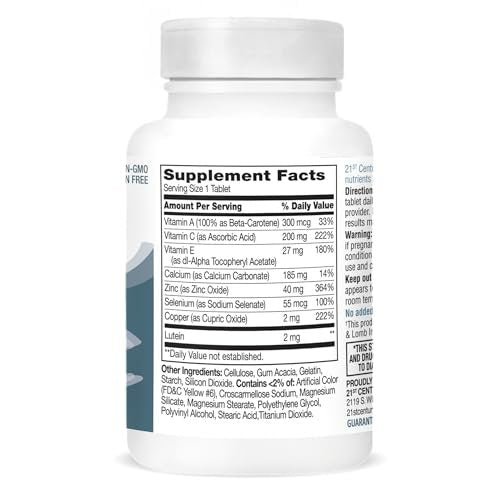 21st Century Healthy Eyes Lutein Augenvitamin - 60 Tagesportionen - Sehkraft & Makula-Unterstützung mit Antioxidantien, Zink & Vitaminen A, C, E - Nicht-GVO - Seit über 34 Jahren vertrauenswürdige Marke