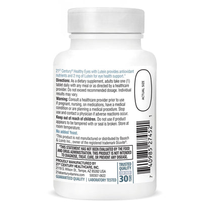 21st Century Healthy Eyes Lutein Augenvitamin - 60 Tagesportionen - Sehkraft & Makula-Unterstützung mit Antioxidantien, Zink & Vitaminen A, C, E - Nicht-GVO - Seit über 34 Jahren vertrauenswürdige Marke