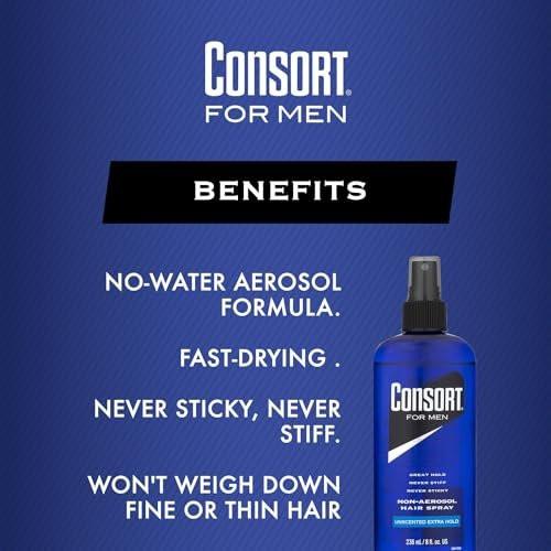 Consort Haarspray für Männer, Extra starker Halt, Duftneutral, Nicht-Aerosol - 8 oz (4er Pack)